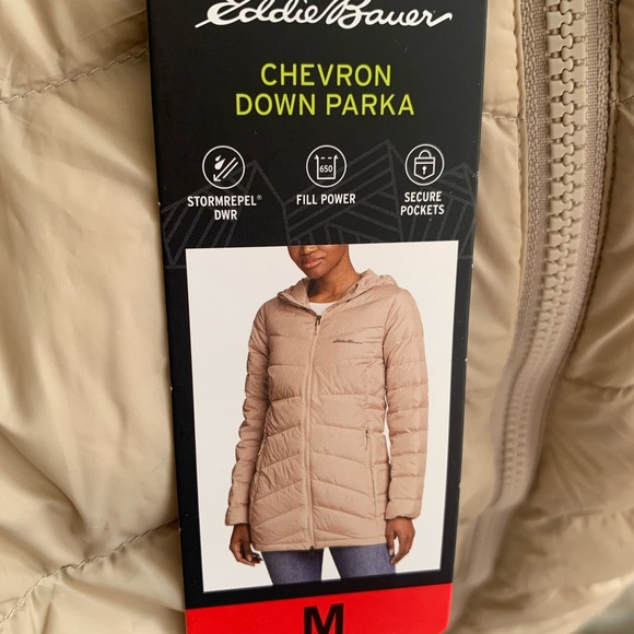 Eddie Bauer Women's Beige Hooded Puffer Coat - Picture 13 of 14
